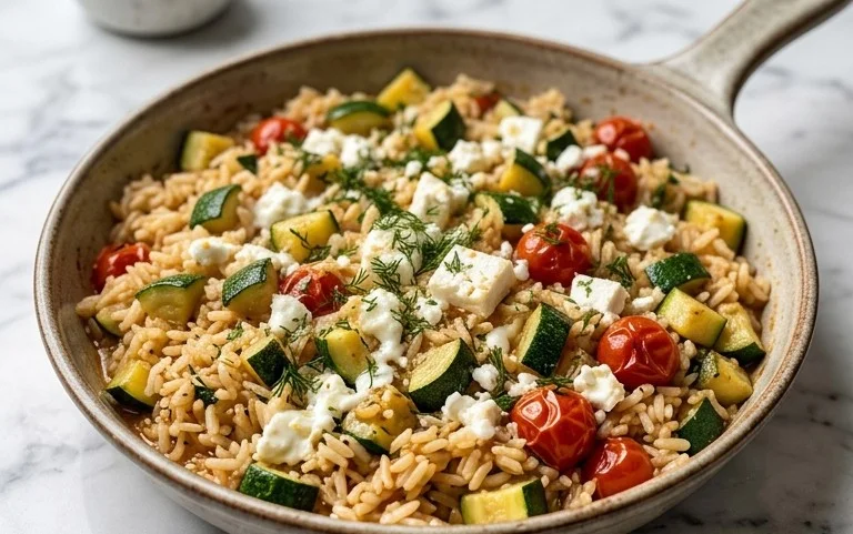 Zucchini-Reis-Pfanne mit Feta