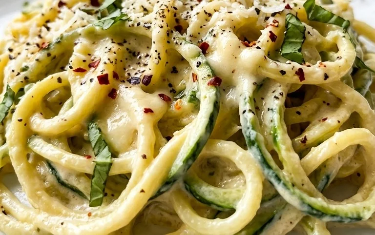 Zucchini-Spaghetti in cremiger Sauce– Zoodles