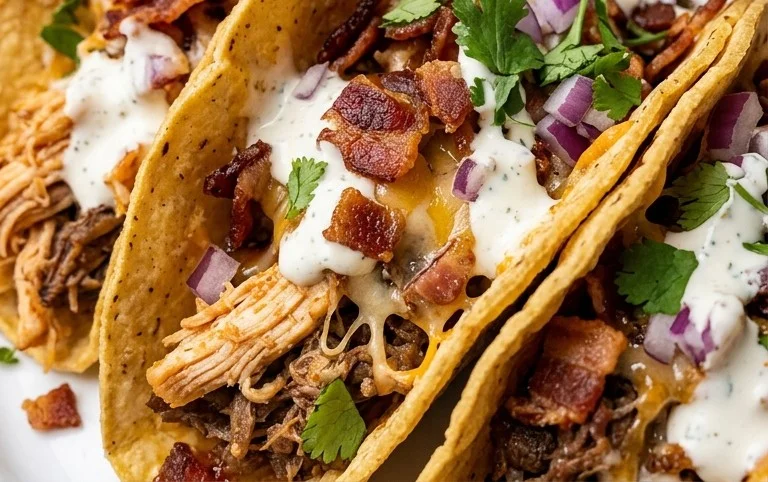 Baked Chicken Beef Bacon Ranch Tacos