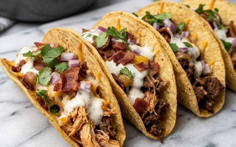 Baked Chicken Beef Bacon Ranch Tacos