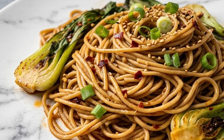 Spicy Garlic Soba Noodles with Bok Choy