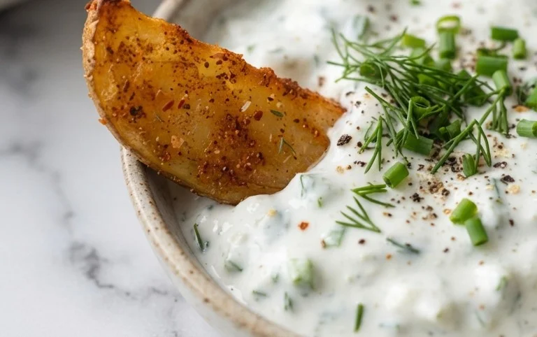 Kartoffelspalten mit Gurkendip