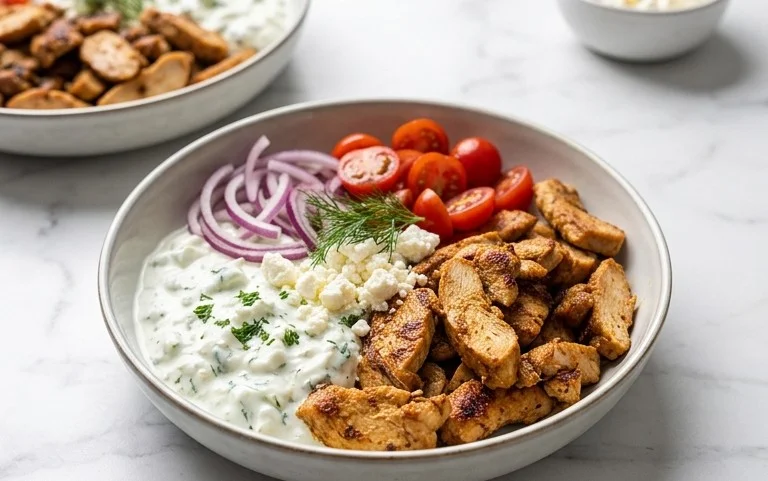 Mediterranes Hähnchen-Gyros mit Feta-Tzatziki genießen!