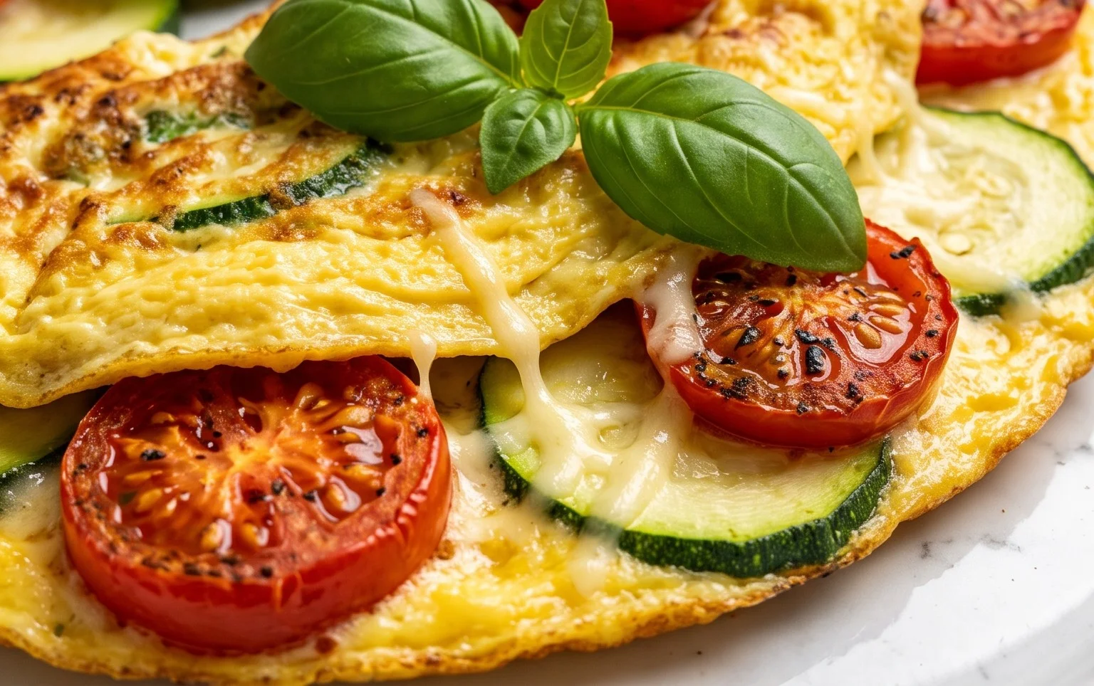Zucchini-Omelett mit Tomaten und Basilikum