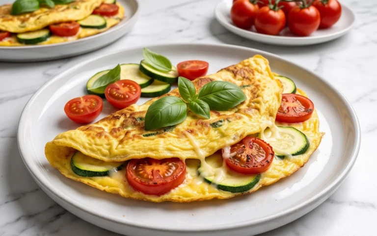 Zucchini-Omelett mit Tomaten und Basilikum