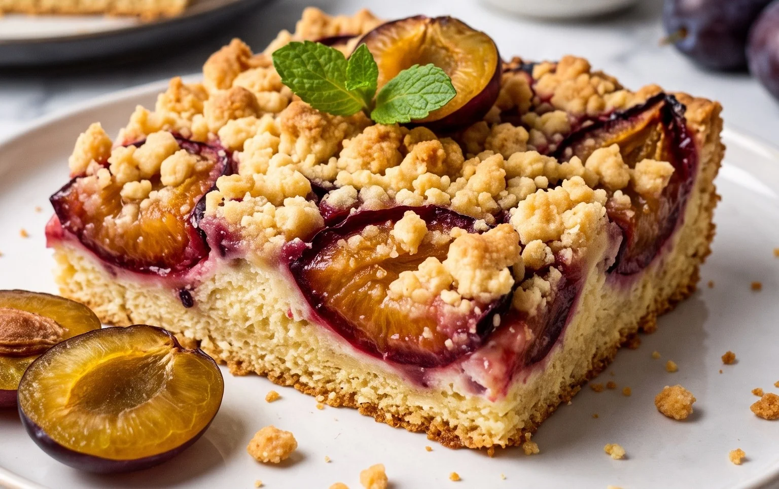 Pflaumenkuchen mit Streusel vom Blech (Quark-Öl-Teig)