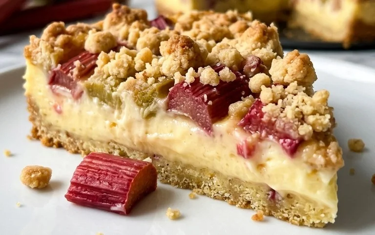 Rhabarberkuchen mit Pudding und Streuseln – wie von Oma