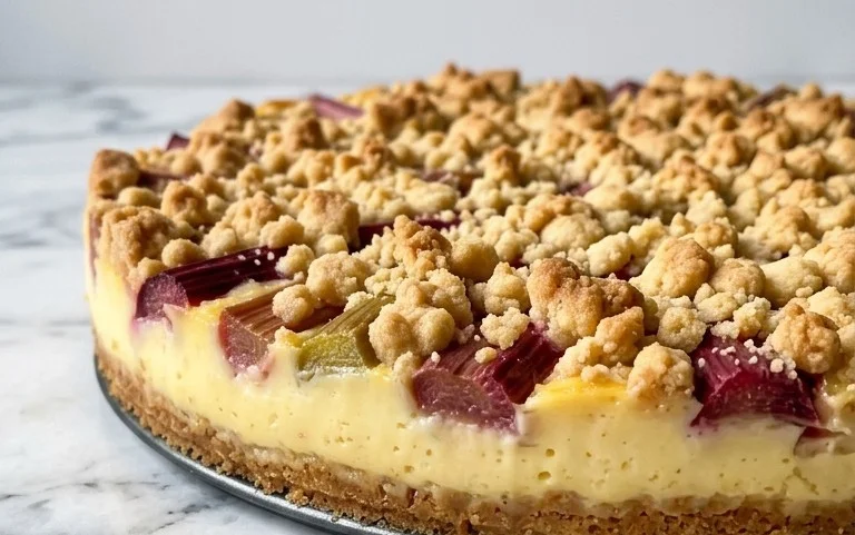 Rhabarberkuchen mit Pudding und Streuseln – wie von Oma