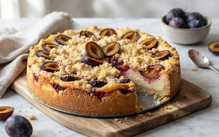 Zwetschgen-Käsekuchen - mit Mürbeteigboden & Streusel