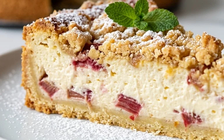 Rhabarber Käsekuchen mit Streuseln
