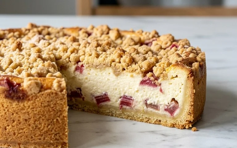 Rhabarber Käsekuchen mit Streuseln