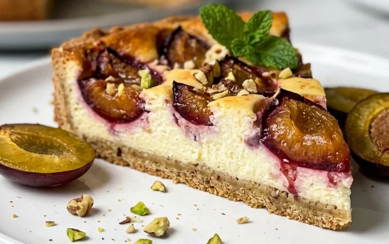 Zwetschgen-Topfenkuchen mit Nuss-Mürbteig