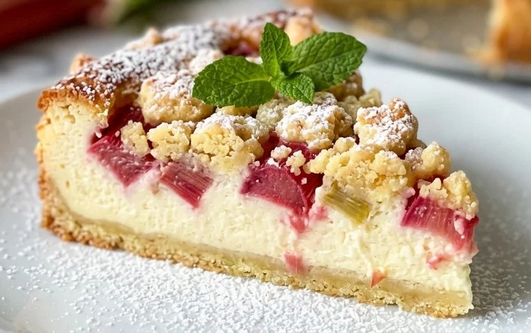 Rhabarber Quarkkuchen mit Butterstreuseln
