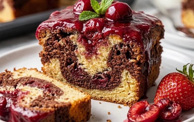 Marmorkuchen mit Kirsch Extracten vom Blech