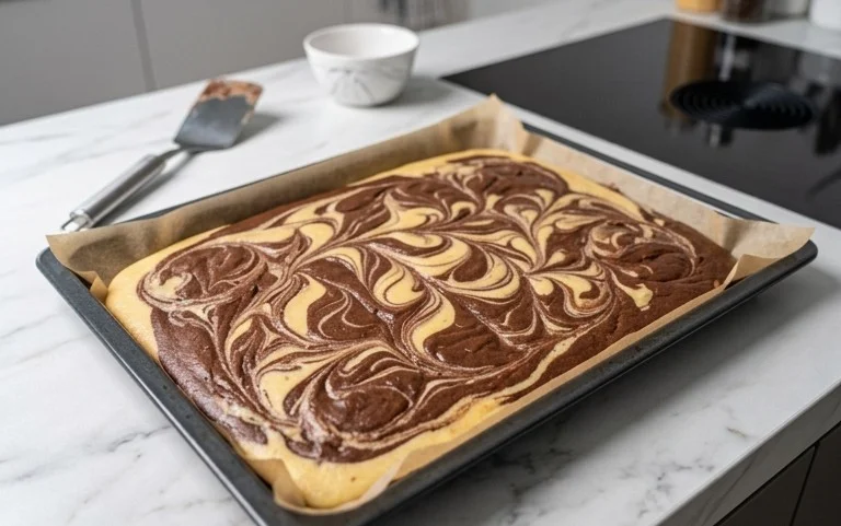 Marmorkuchen mit Kirsch Extracten vom Blech